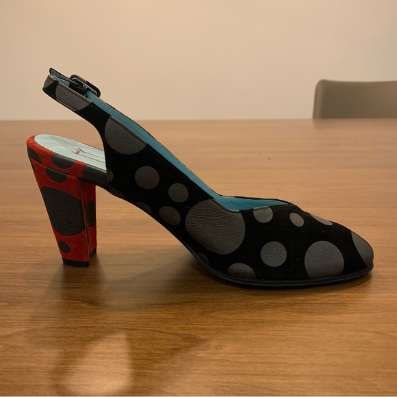 Thierry Rabotin Black and Red Polkadot Leather Heels, Size 38 / 7.5 - Picture 4 of 10